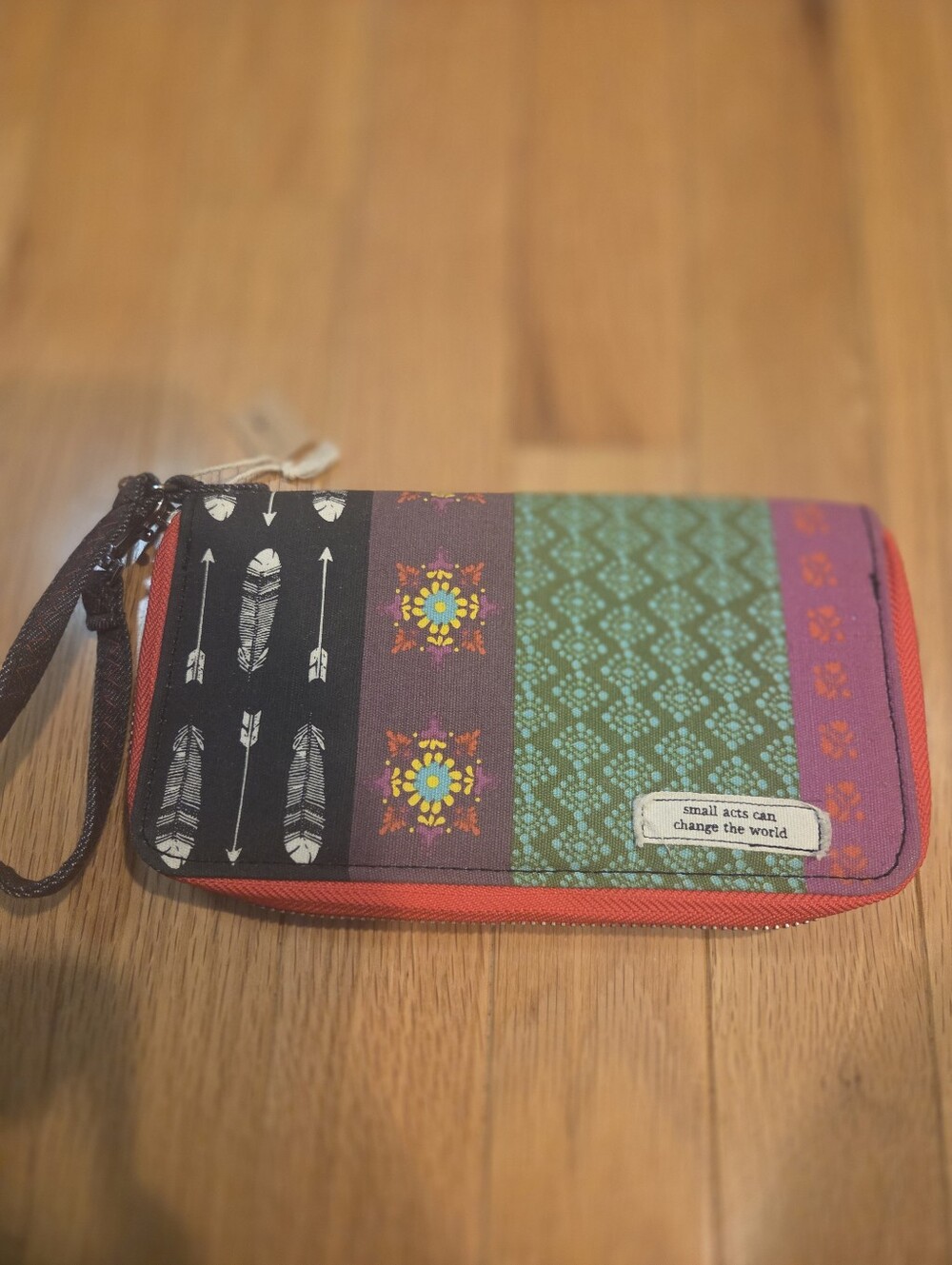 Natural Life Boho Patchwork Fabric Zip Around Wallet Wristlet NWT